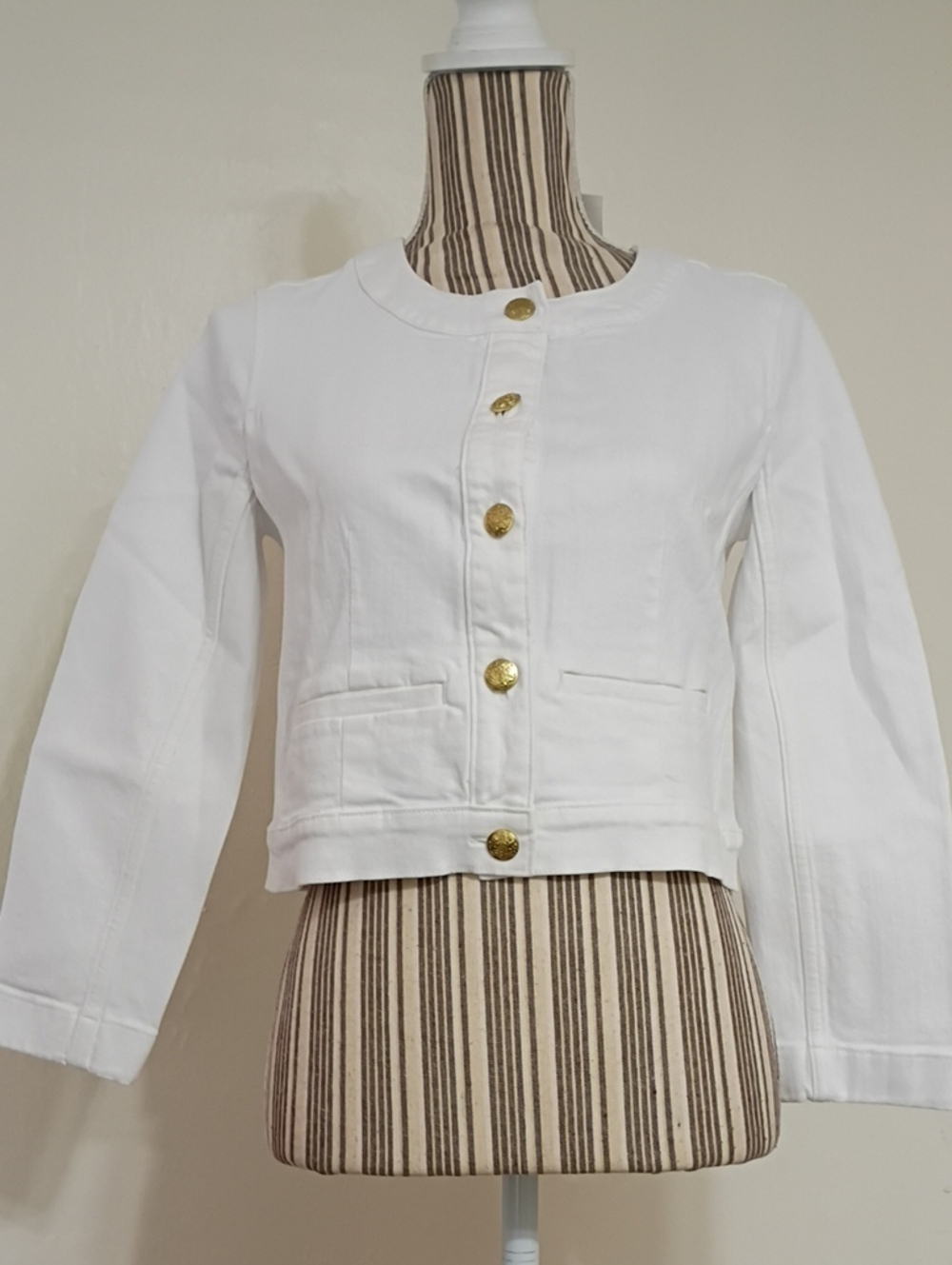 J Crew White Lady Louisa Stretch Denim Cropped Jacket Size 0p NWT